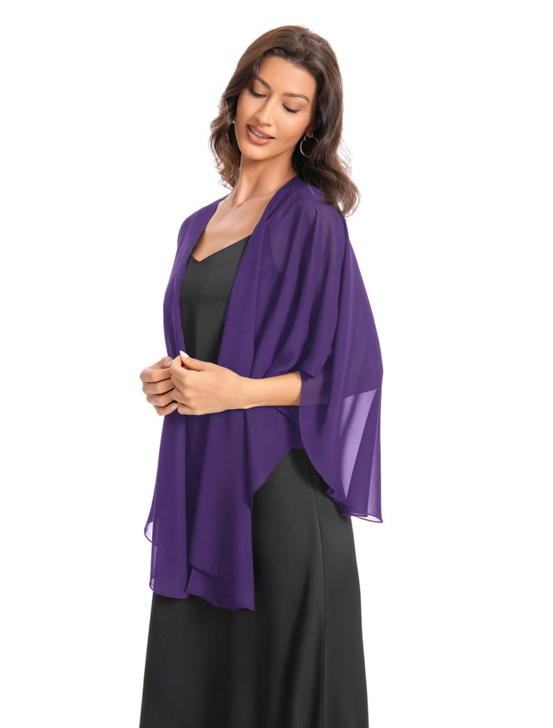 Hotshawl Womens Chiffon Shawls and Wraps, Wedding Party Shawl Scarf for Evening Dresses (Purple) - Image 3